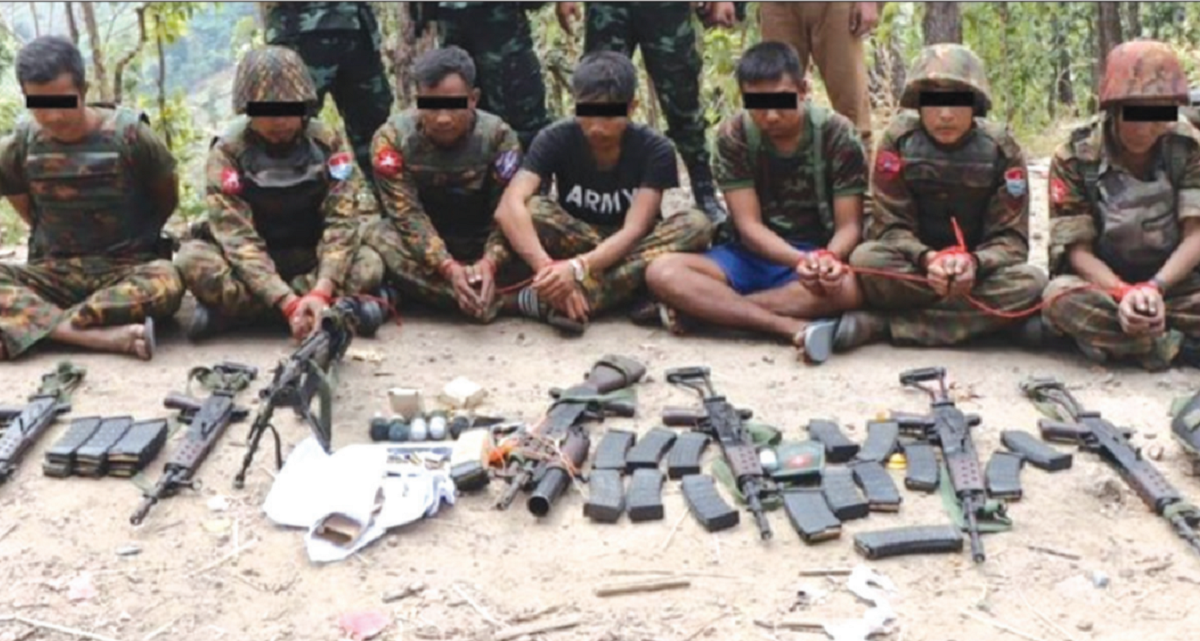 Soldiers captured in Myanmar. The photograph was shared on social media with the teasing
caption: ‘Not so mighty after all when faced with armed opposition’