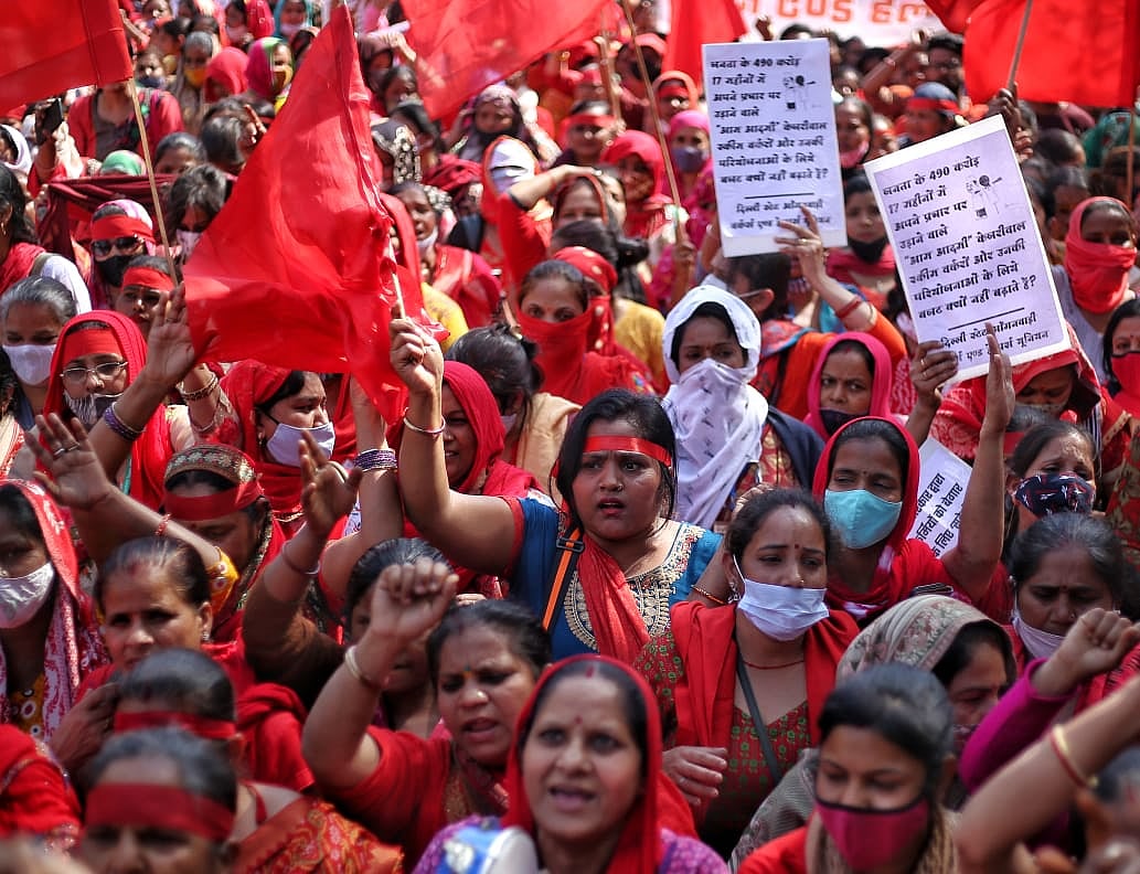 Delhi Anganwadi workers, helpers hold protest march to demand increase in monthly wages