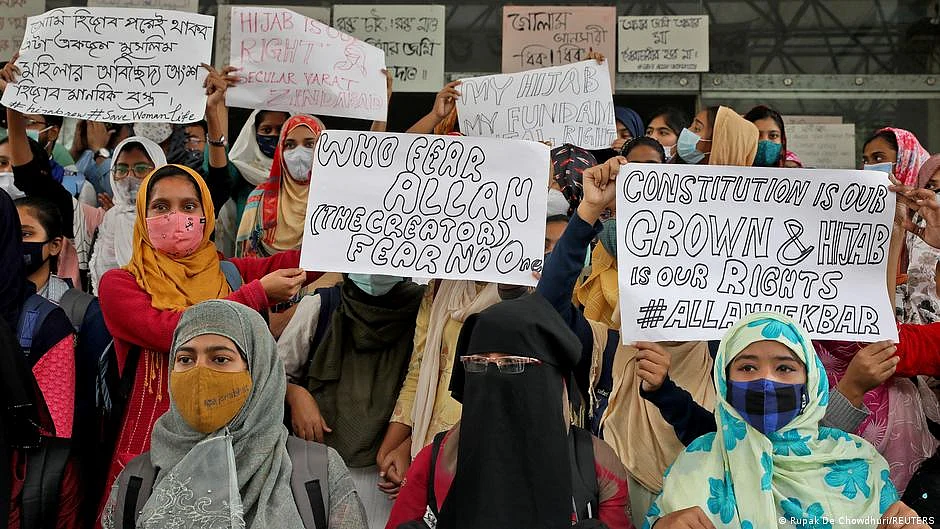 File photo of students protesting against a hijab ban (photo: NH archives)