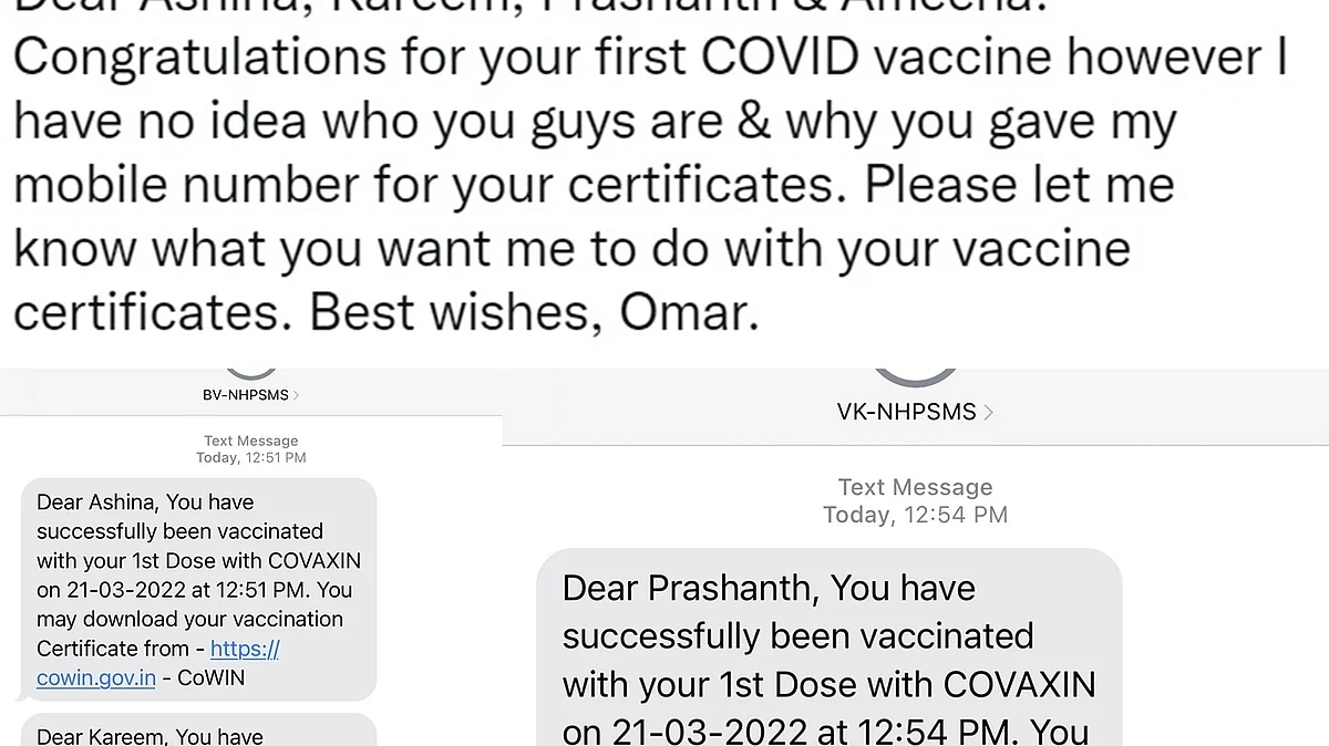Vax confirmation text of 4 beneficiaries on Omar's number!