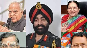 Left Top: Banwarilal Purohit
Left Bottom: La. Ganesan
Centre: Lt. Gen Gurmit Singh
Right Top: Anandiben Patel
Right Bottom: PS Sreedharan Pillai,