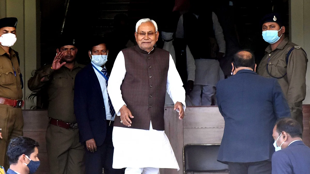 Bihar CM Nitish Kumar arrives in the Bihar Legislative Assembly in Patna