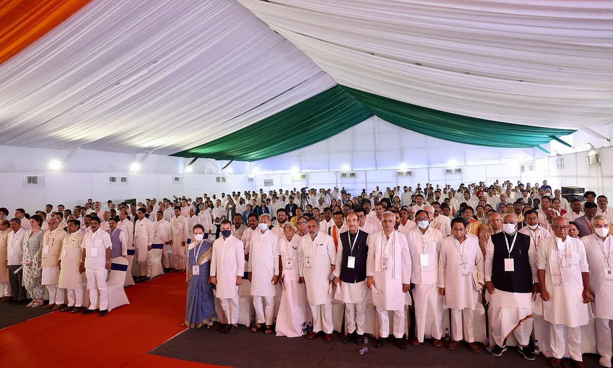 Congress leaders on the concluding day of the 3-day Nav Sankalp Shivir in Udaipur on Sunday, May 15.