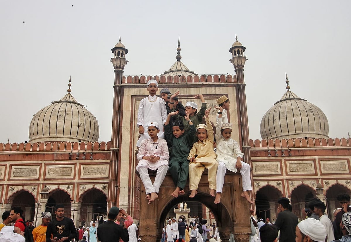 Cheerful children after the prayers at Jama Masjid, Delhi