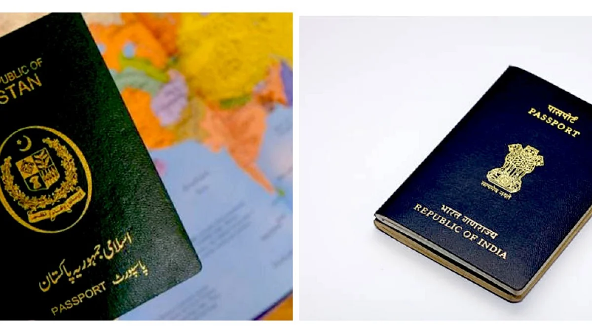 Pakistani passport (left); Indian passport (right)