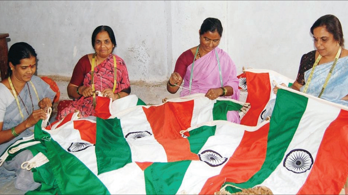 Women manufacturing national flag in Bengeri, Dharwad district, Karnataka