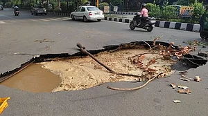 Road caves-in disrupting traffic in Delhi's Rohini