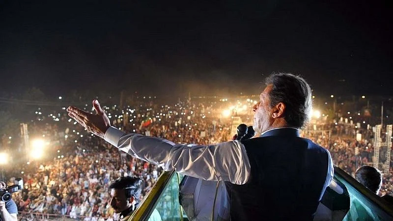 Former Pakistan Prime Minister Imran Khan addressing a rally in Islamabad