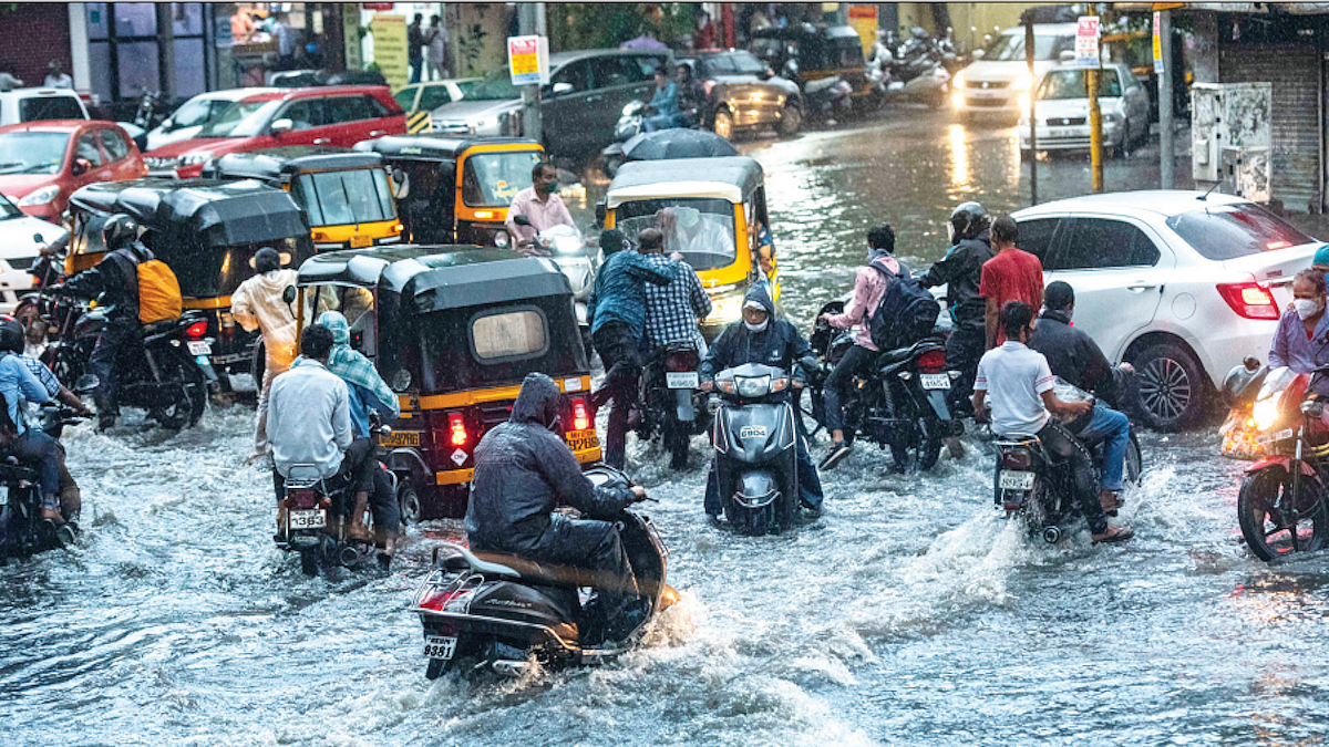 Traffic chaos at Narpatgiri Chowk in Pune after rains cause water-logging in June 2020 (Photo: Getty Images)