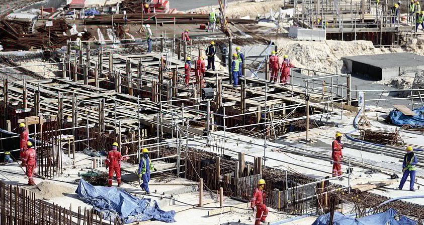 File photo of construction work at the Al Bayt Stadium in Doha. Indians form a large chunk of the workforce in Qatar
