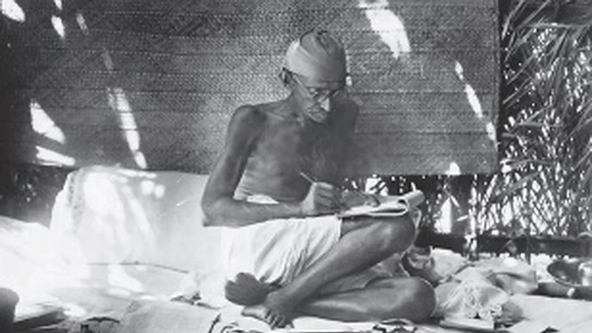 Gandhi in Yerwada prison in 1932. He was arrested for the civil disobedience campaign