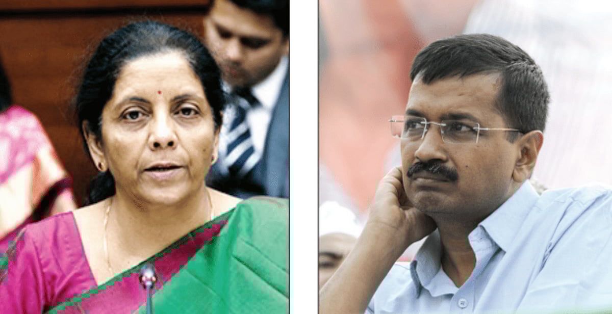 Union finance minister Nirmala Sitharaman and Delhi CM Arvind Kejriwal (right)