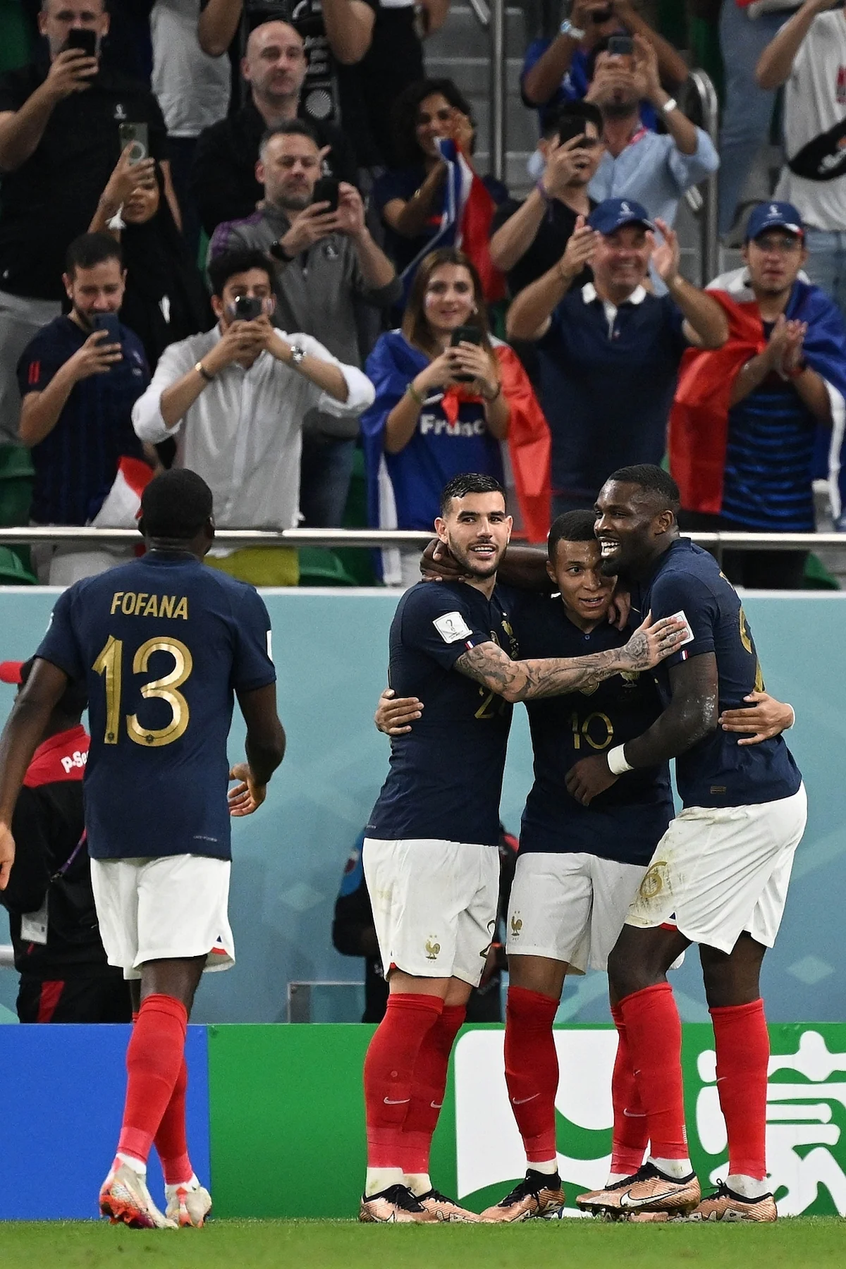 France's Kylian Mbappe celebrates after scoring his side second goal with teammates during the World Cup round of 16 soccer match between France and Poland, at the Al Thumama Stadium in Doha, Qatar. (Photo: IANS)