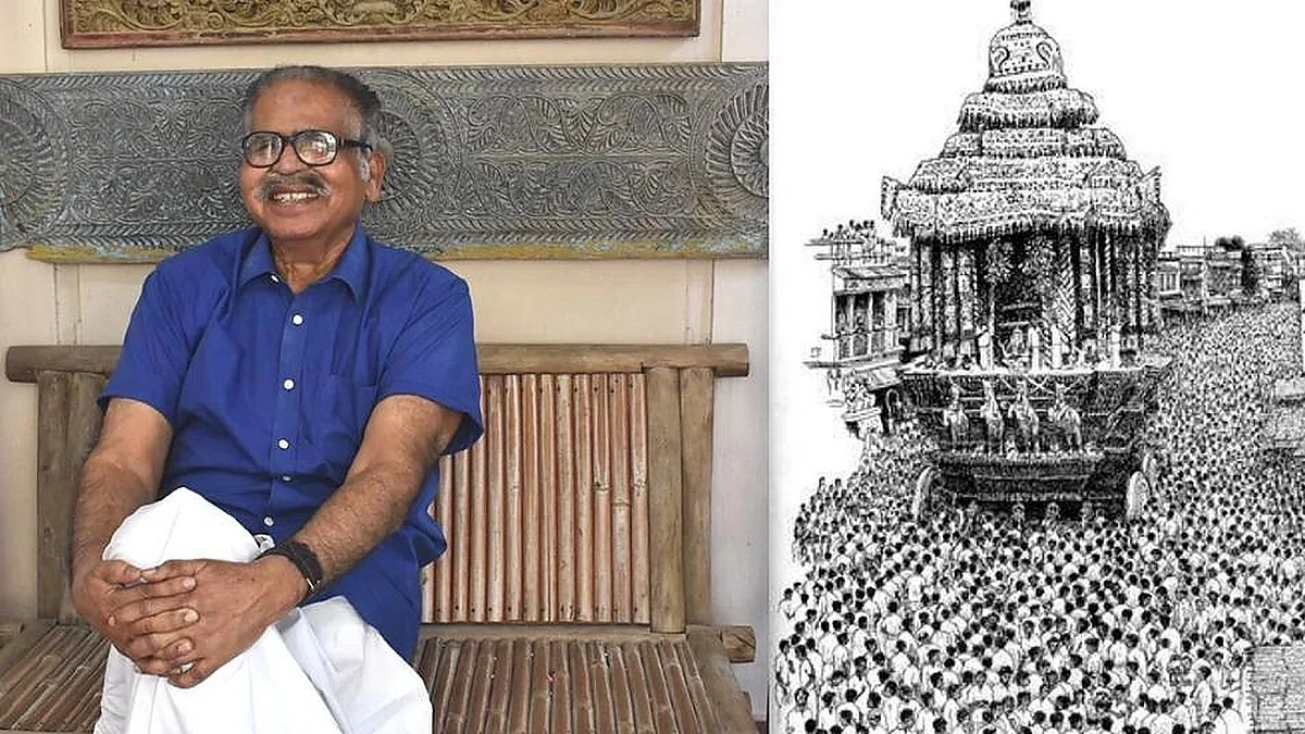 Padma Shri Manohar Devadass who passed away at Chennai along with his ink illustration of Madurai city.