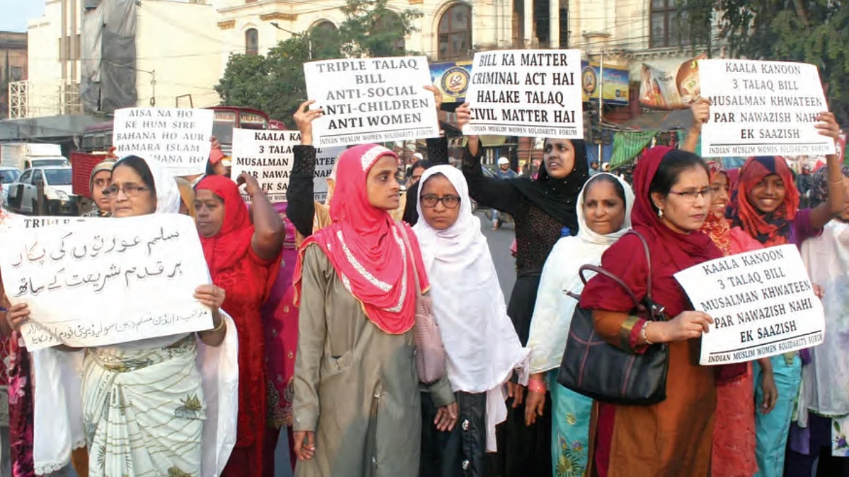 Muslim women protest against the Modi government’s triple talaq bill in Kolkata on 10 January 2019. (Photo: Getty Images)