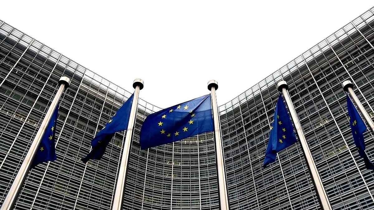 EU flags are seen outside the European Commission in Brussels, Belgium, Jan. 6, 2023. (Photo: Xinhua/Zheng Huansong/IANS)