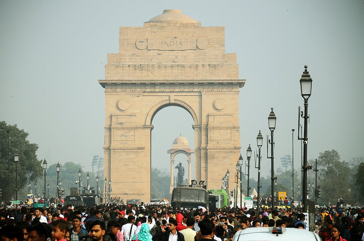 Crowds at India Gate, New Delhi on the New Year Day, 1 Jan 2023