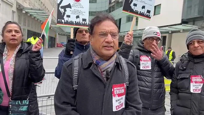 BJP supporters protest at BBC Headquarters in London’s Portland Place on January 30
