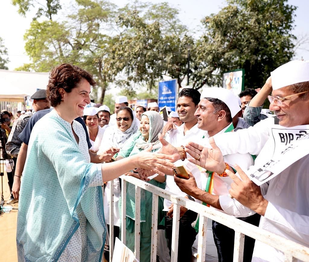 Proyanka Gandhi meets people who came to take part in Satyagraha at Raj Ghat on Sunday.