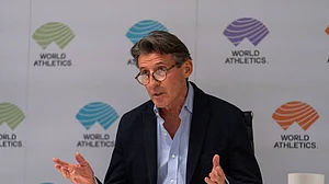 World Athletics president Sebastian Coe at a press conference on Thursday.
