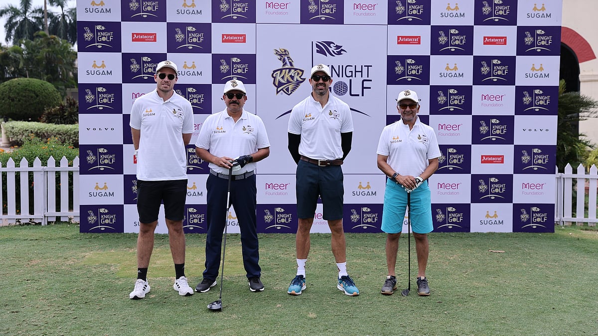 (L-R) Tim Southee, KKR CEO Venky Mysore, David Weise and team co-owner Jay Mehta at the Royal Calcutta Golf Club on Sunday. (Photo courtesy KKR)