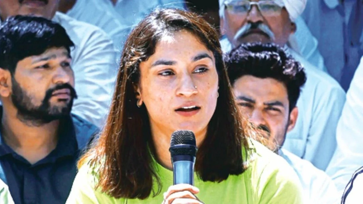 Vinesh Phogat speaking at the protest (Photo: NH File Photo)