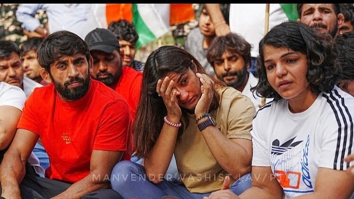 Indian wrestlers protest against Wrestling Federation of India President Brij Bhushan Sharan Singh (Photo:Manvendra/PTI)