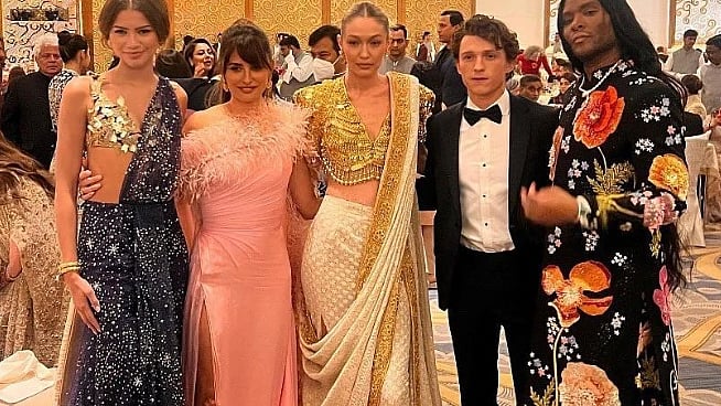 (L-R); Zendaya, Penelope Cruz, Gigi Hadid, Tom Holland, and Law Roach. Photos from NMACC India.