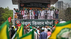 Kisan leaders at a rally organised by Samyukt Kisan Morcha at Ramlila Maidan on 20 March 2023 in New Delhi.
Photo: Getty Images