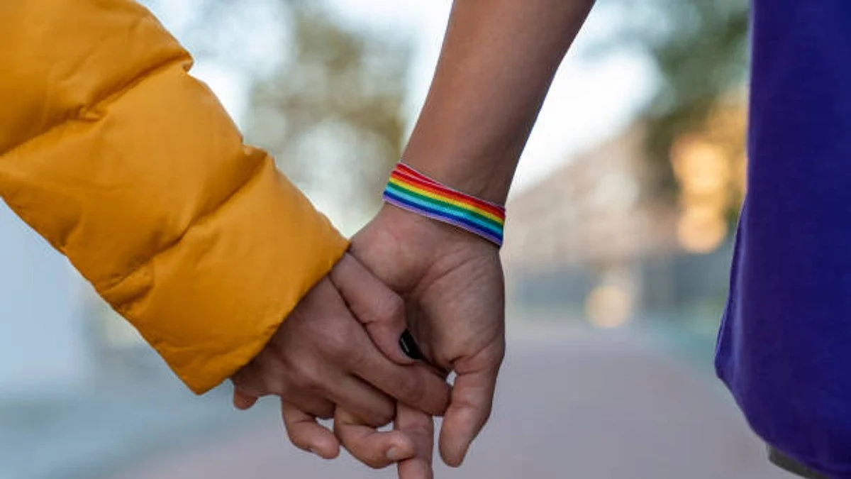Lesbian Couple Holding Hands In A Park