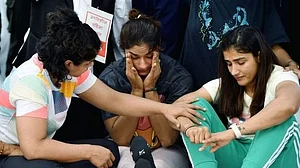 Wrestlers protest against WFI president Brij Bhushan Sharan Singh at Jantar Mantar, New Delhi (Photo: NH File Photo)