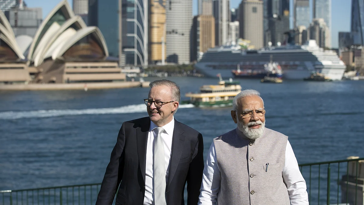 Indian PM Narendra Modi (right) with Australian PM Anthony Albanese at Admiralty House in Sydney, Australia, on Wednesday, May 24, 2023. (Photo: Brent Lewin/Bloomberg via Getty Images)