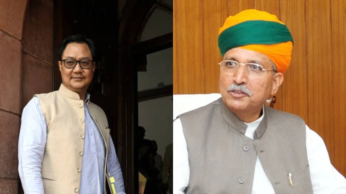 Kiren Rijiju (left) (Getty Images); Arjun Ram Meghwal (right) (Photo Courtesy: @LawTodayLive/Twitter)