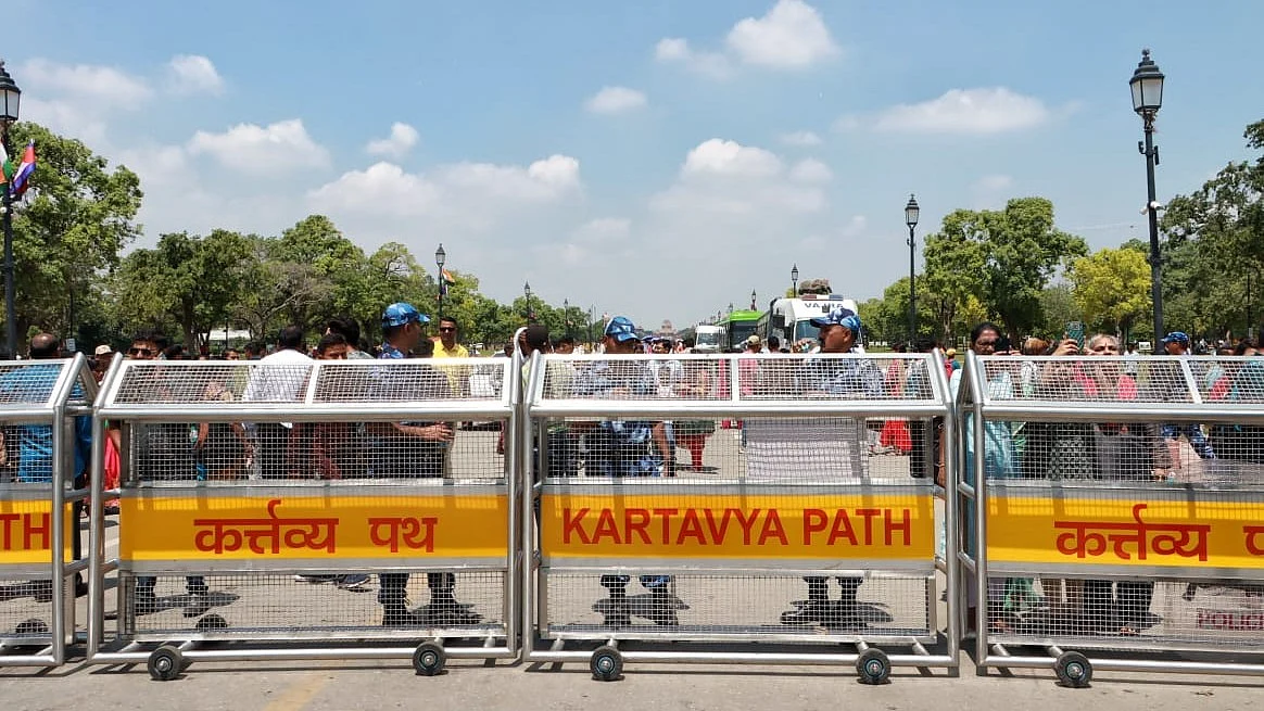 Tight security at India Gate after wrestlers announce hunger strike in New Delhi on Thursday (NH Photo by Vipin)