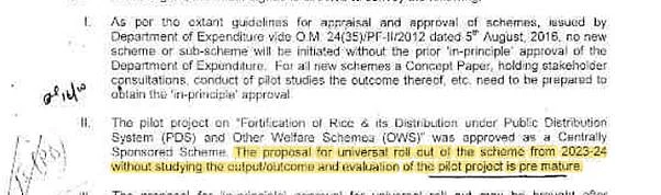 The Department of Expenditure, in an office memo, warned in 2019 that universalising fortified rice without first studying the outcomes of the pilot project was premature (photo courtesy The Reporters' Collective)