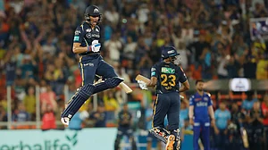 Gujarat Titans star-player Shubman Gill celebrating their victory over Mumbai Indians at the Qualifier 2 match of IPL 2023 in Ahmedabad on Friday night, May 26. (Photo: @ShubmanGill/Twitter)