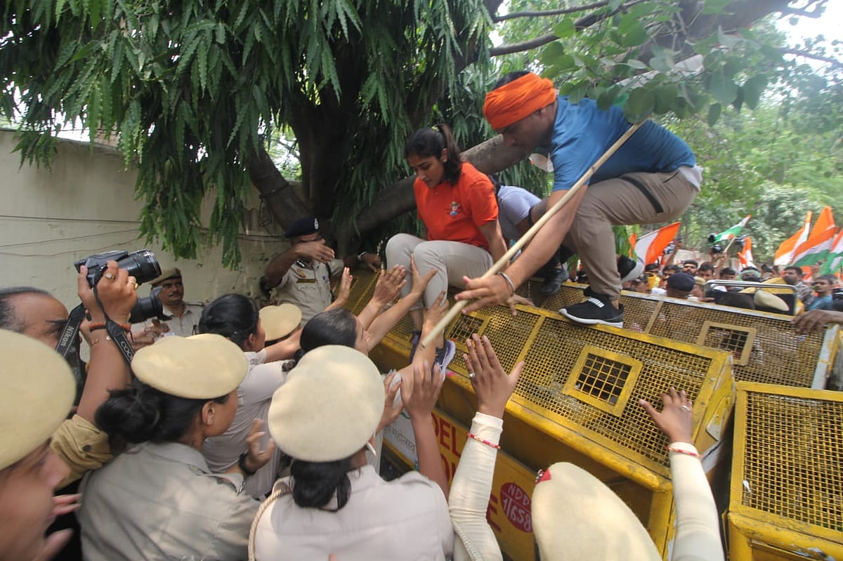 The women’s mahapanchayat was called in support of wrestlers who have been protesting against WFI president and BJP MP Brij Bhushan Sharan Singh, accusing him of sexual harassment. (Photo: Vipin)