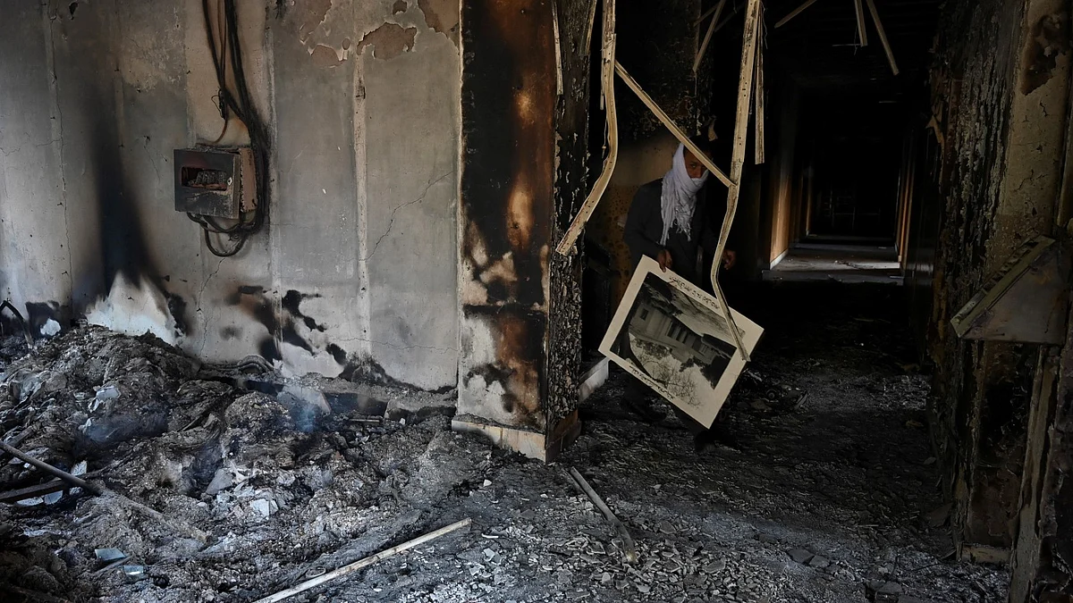 Burnt remains of the Radio Pakistan building (Photo Courtesy: @ShirazHassan/Twitter)