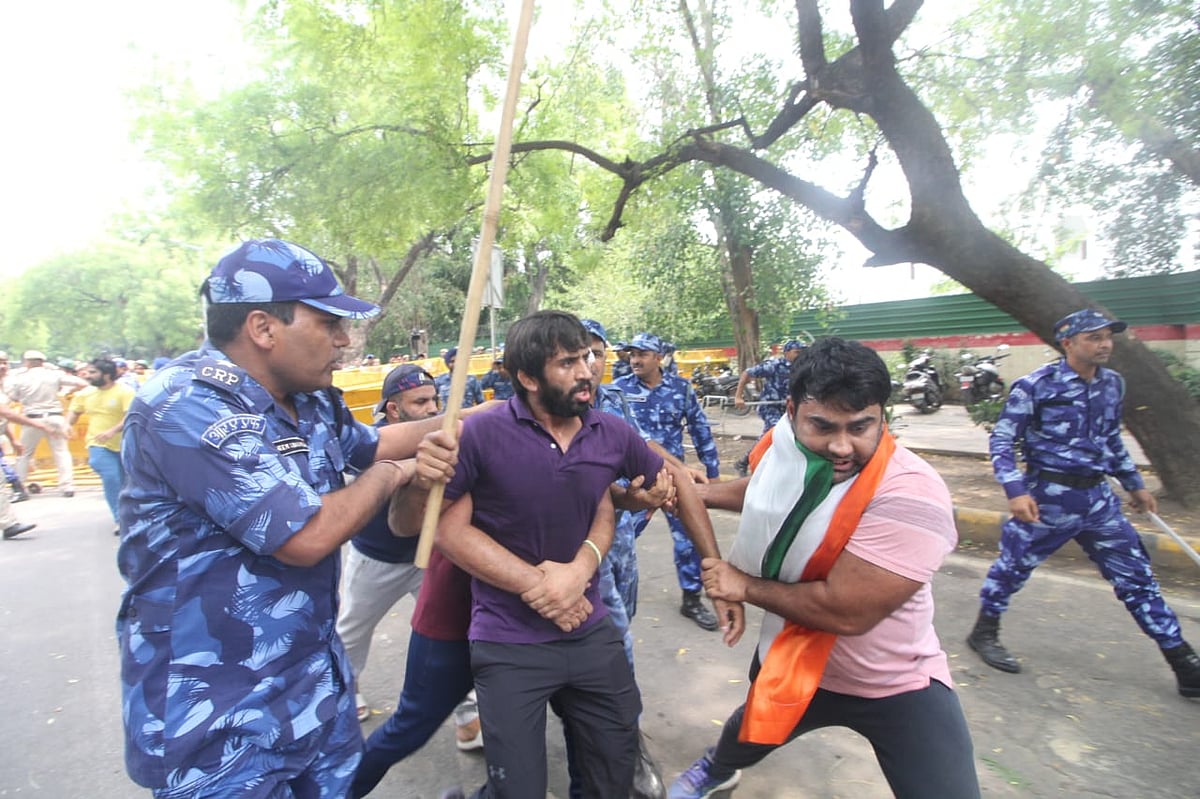 The protesting wrestlers were detained along with other protesters (Photo: Vipin)
