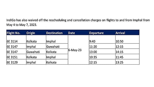 In view of the prevailing situation in Manipur, IndiGo will operate two special additional flights from Imphal to Kolkata on May 6, 2023, adding more capacity for travellers flying out of Manipur. (Photo: IndiGo)
