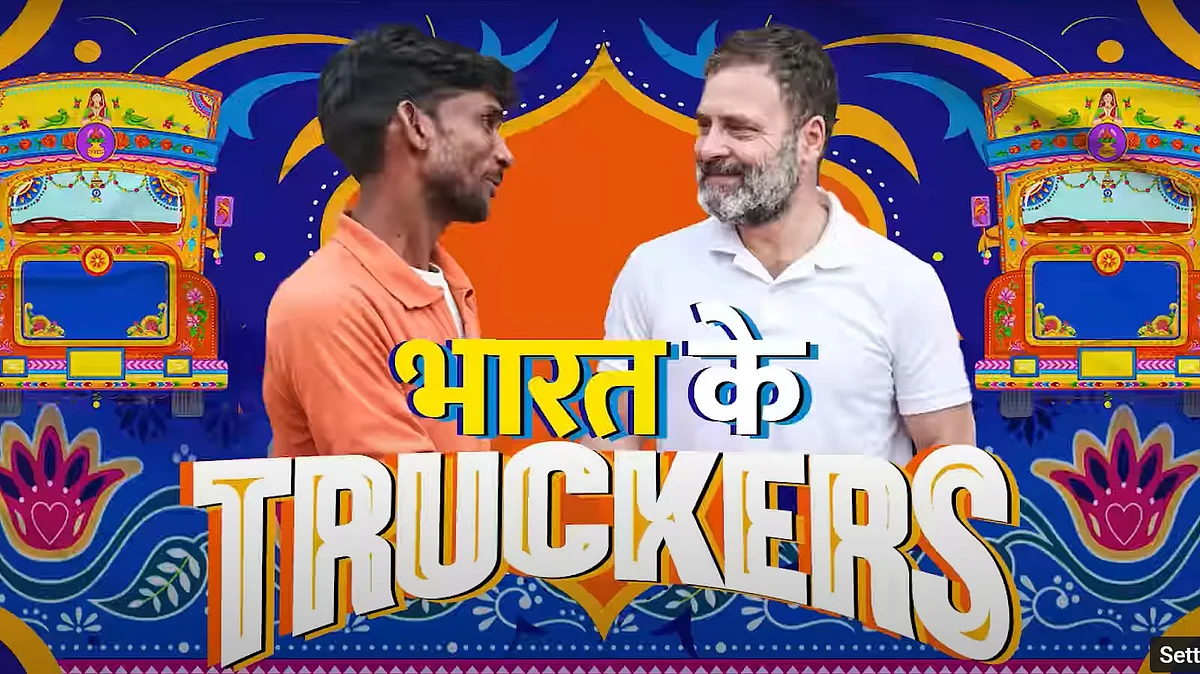 Rahul Gandhi meeting a trucker (photo courtesy screengrab from Congress YouTube)