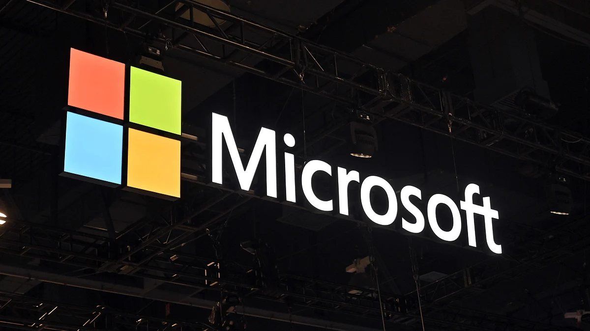 Microsoft Corporation booth signage  (Photo: Getty Images)
