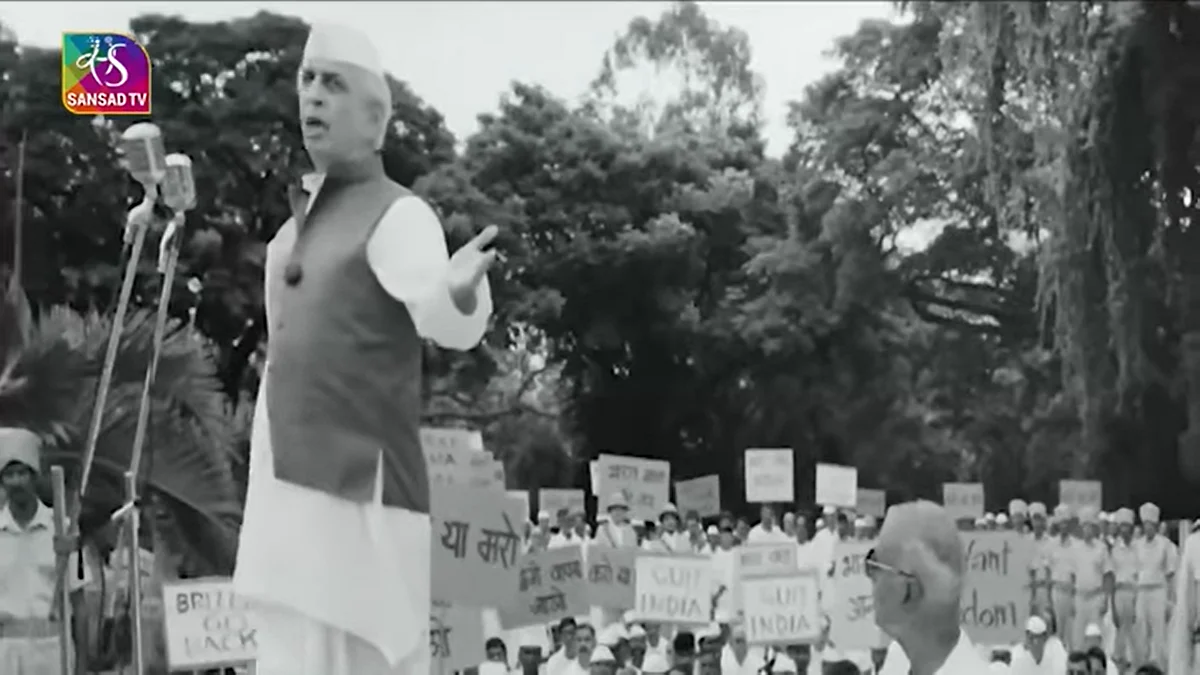 A screengrab of the 'documentary' released by Sansad TV in which an actor is enacting the former PM Nehru (photo courtesy Sansad TV)