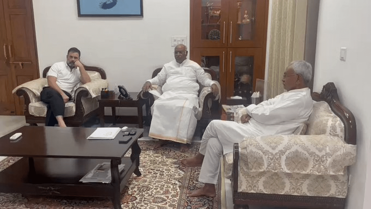 Nitish Kumar, Mallikarjun Kharge and Rahul Gandhi (photo courtesy AICC)