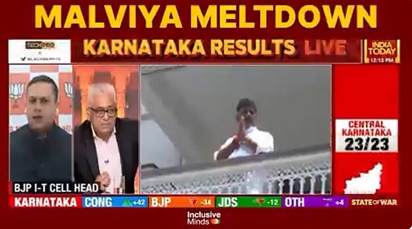 Amit Malviya hurls personal abuses at senior journalist Rajdeep Sardesai on live TV during a discussion on Karnataka results, 13 May 2023 (screen grab from India Today TV)