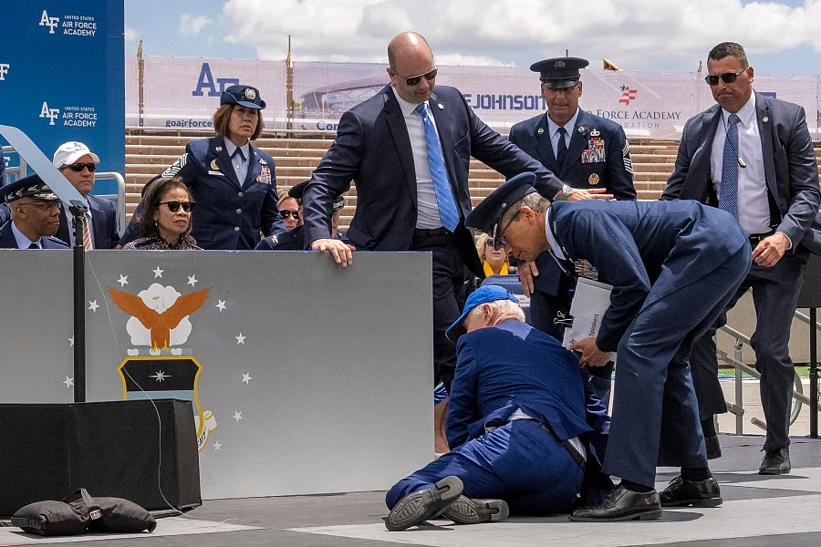 Biden falls on stage during Air Force Academy event, White House says "he's fine"
