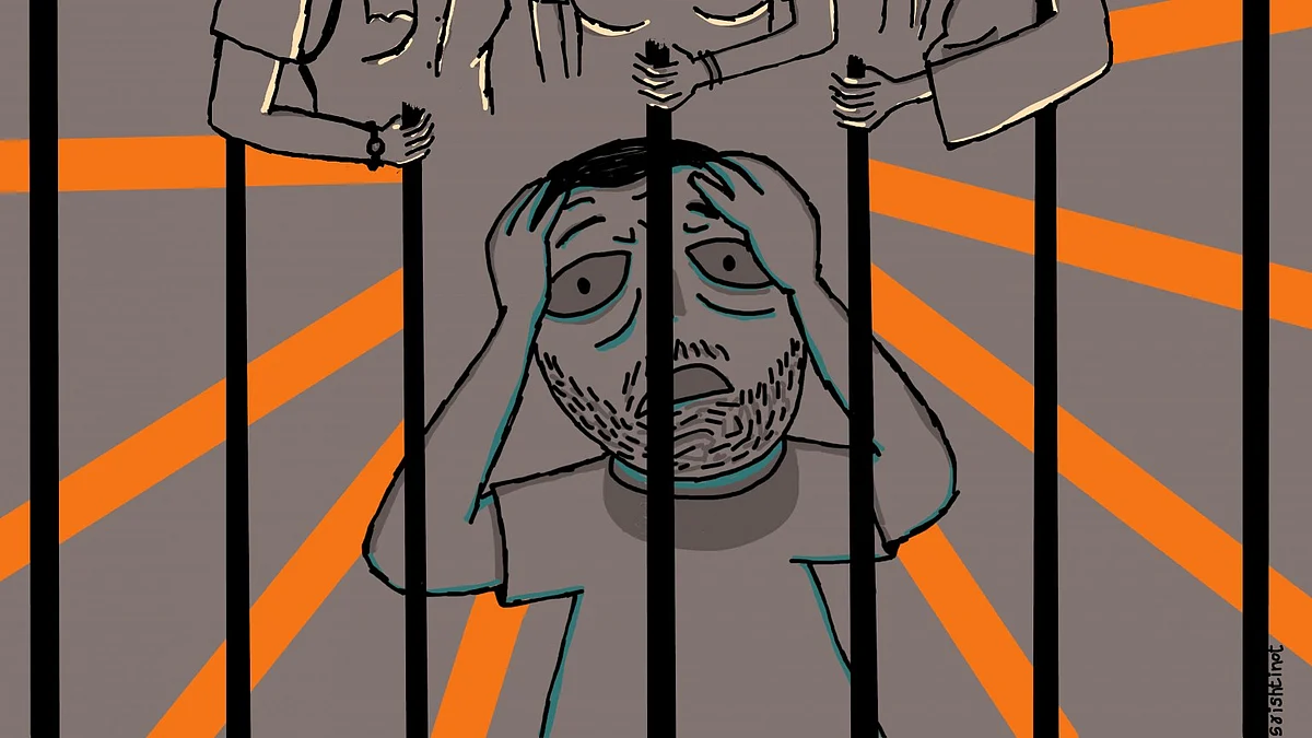 Illustration of perpetrator in jail (photo courtesy Srishti Sharma/Feminism in India)