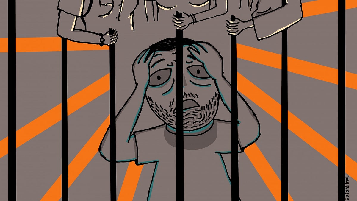 Illustration of perpetrator in jail (photo courtesy Srishti Sharma/Feminism in India)