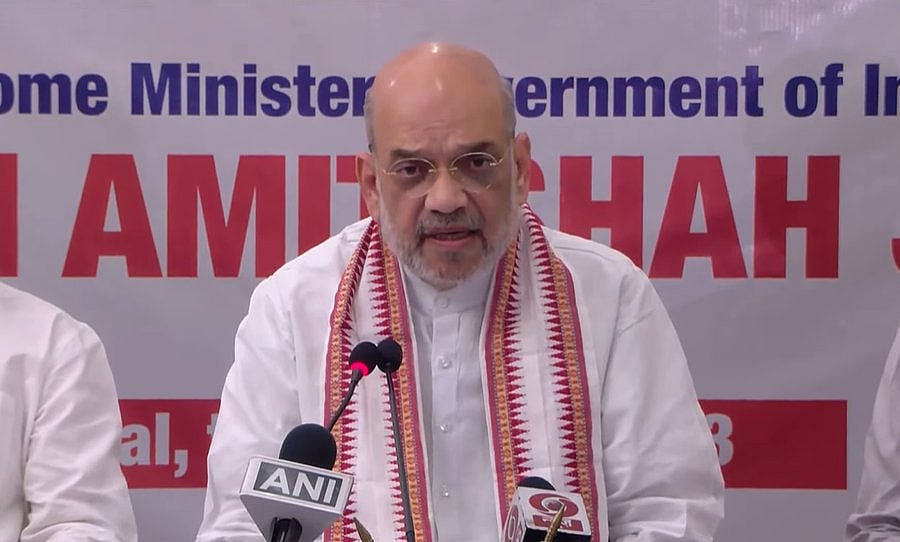 Amit Shah addressing a press conference on Manipur (photo courtesy @EastMojo/Twitter)