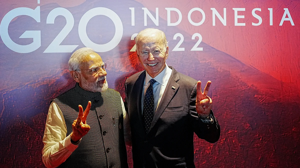 Indian PM Narendra Modi and US President Joe Biden at the G20 summit 2022 in Nusa, Indonesia. (photo: Kay Nietfeld/picture alliance via Getty Images)